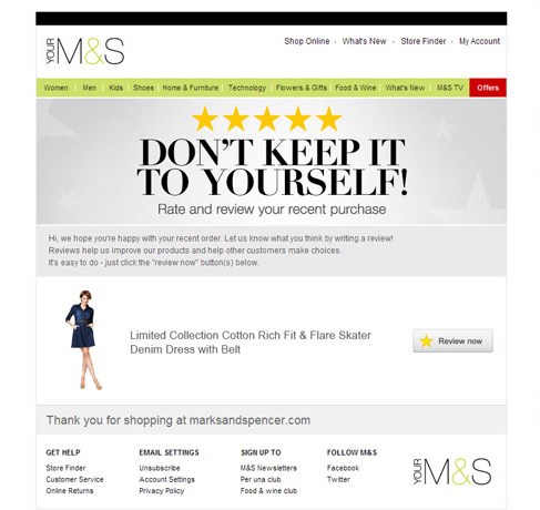 Post-purchase email by Mark & Spencer