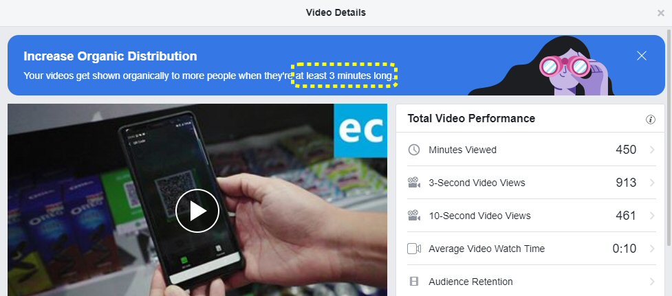 Facebook suggests videos more than 3 minutes long