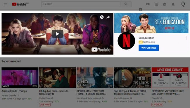 YouTube Homepage Masthead on Desktop